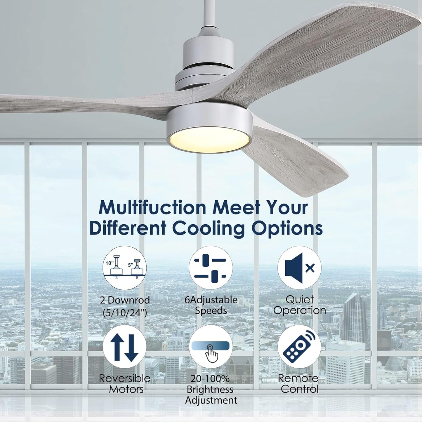 52 Inch Ceiling Fan With Lights Remote Quiet DC Motor features multifunction options, adjustable speeds, and remote control.