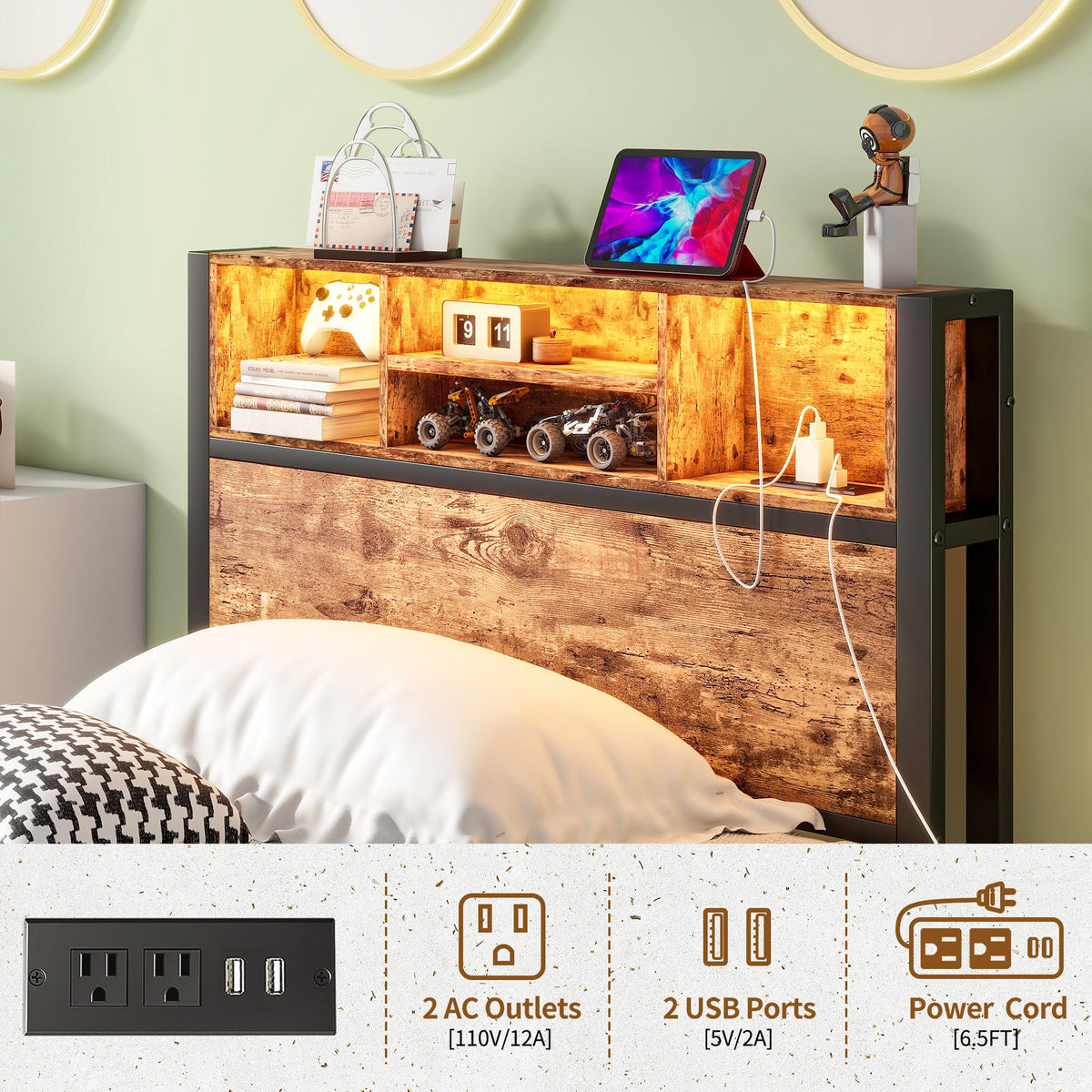 Twin Size Bed Frame with Storage Headboard