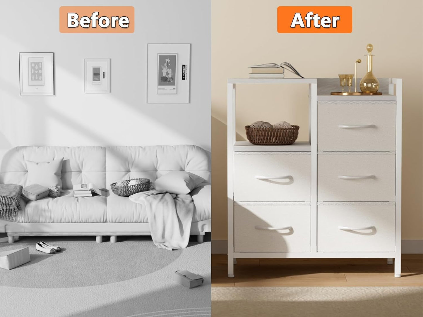 White 5 Drawer Dresser With Metal Frame Bedroom Storage