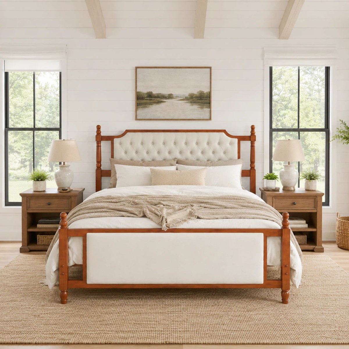 King Size Upholstered Platform Bed with Button Tufted Headboard