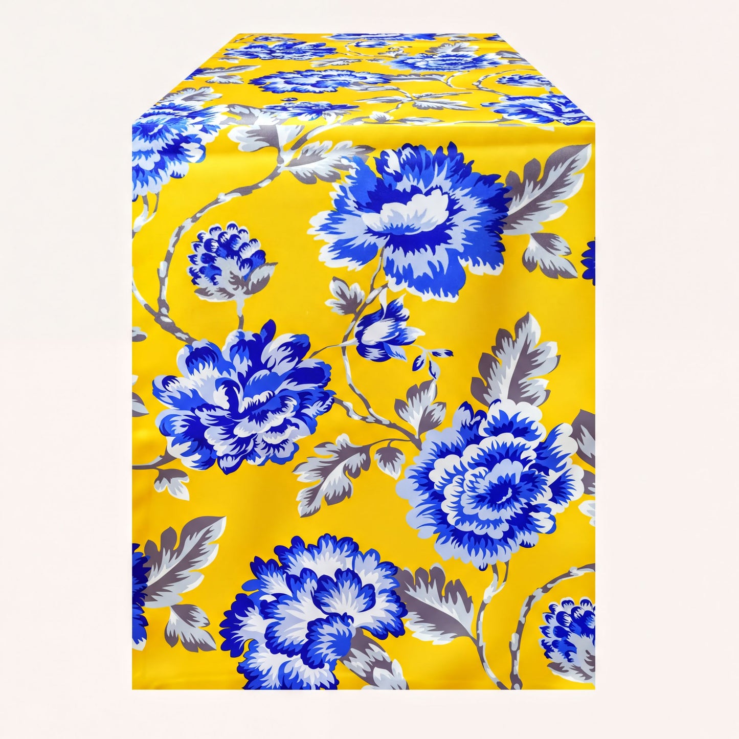 Printed Table Runner - Yellow Blue Floral Indoor Outdoor Dining Table Decor