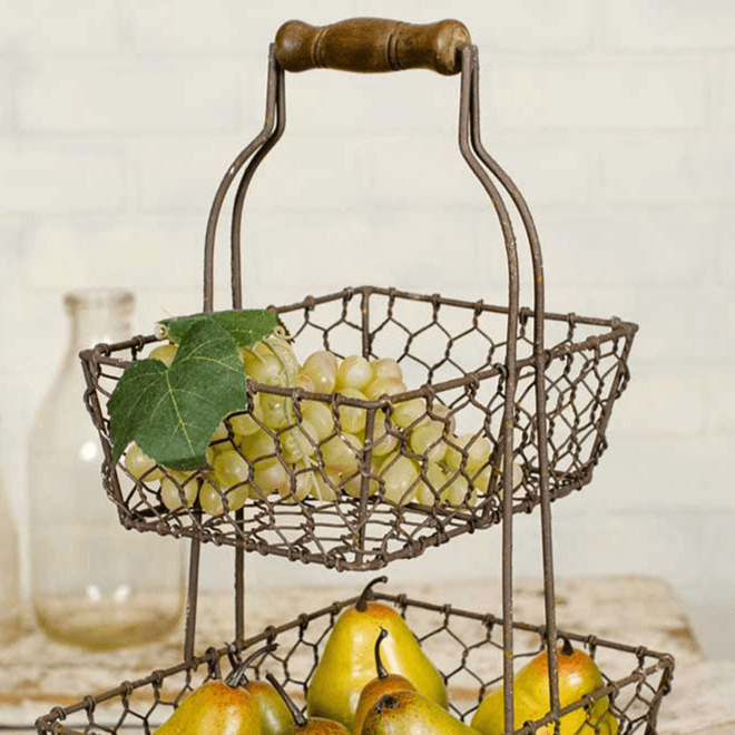 Farmhouse Chicken Wire Two-Tier Fruit Basket