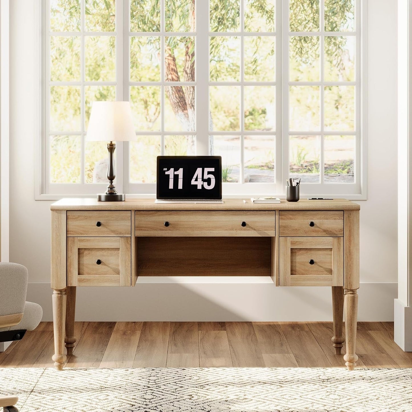 Farmhouse Executive Desk with Storage and Charging Station