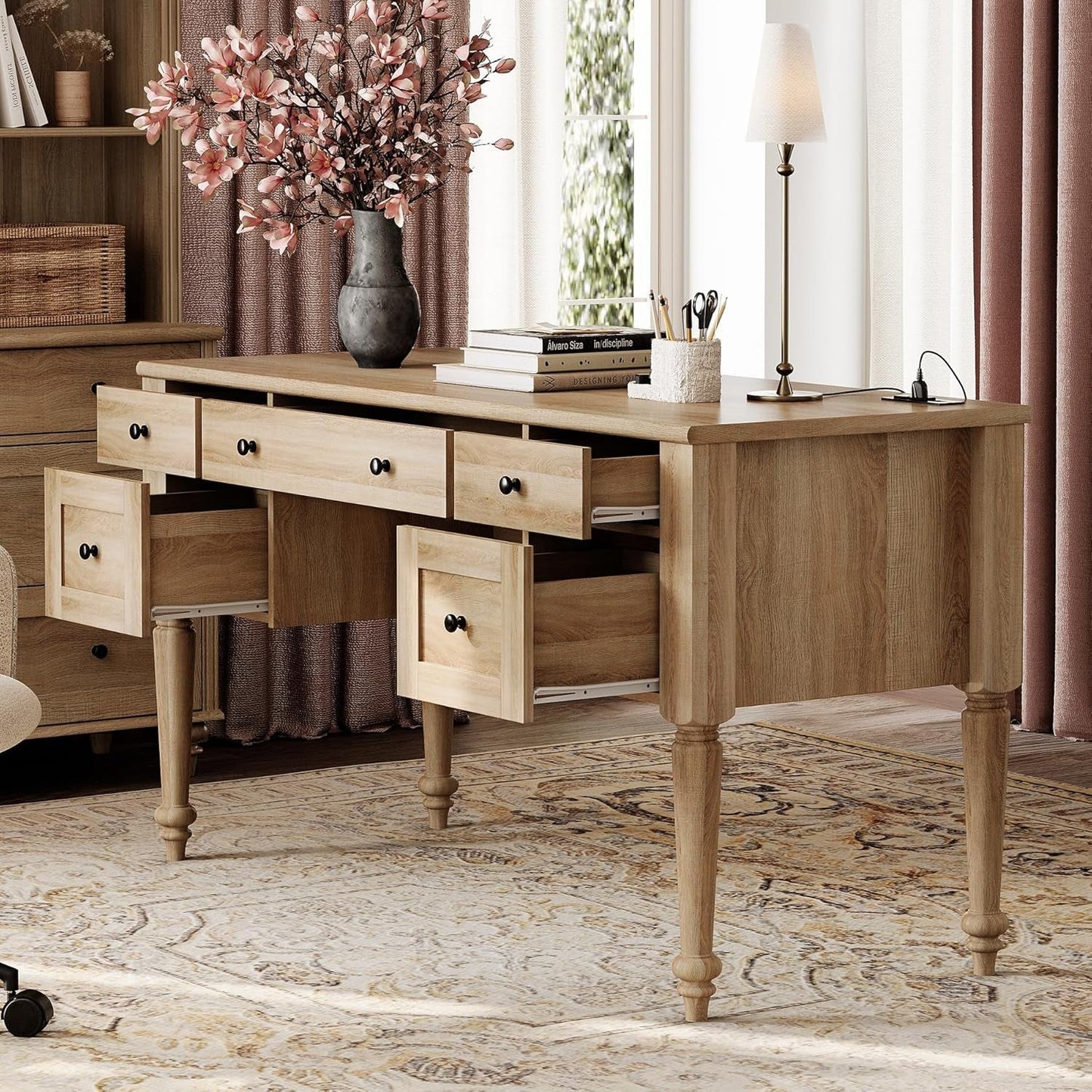 Farmhouse Executive Desk with Storage and Charging Station