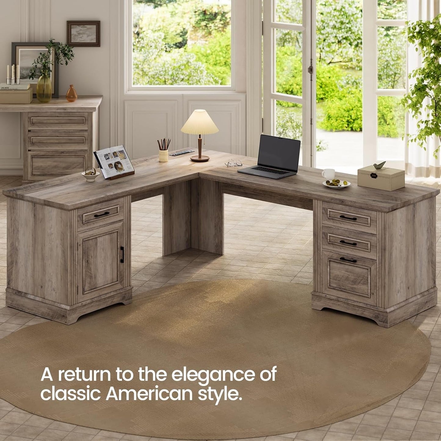 Grey L Shaped Desk With Power Outlet For Home Office
