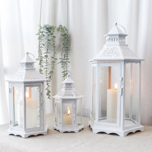 Set of 3 18''&13"&10"High White Hexagonal Decorative Hanging Lantern