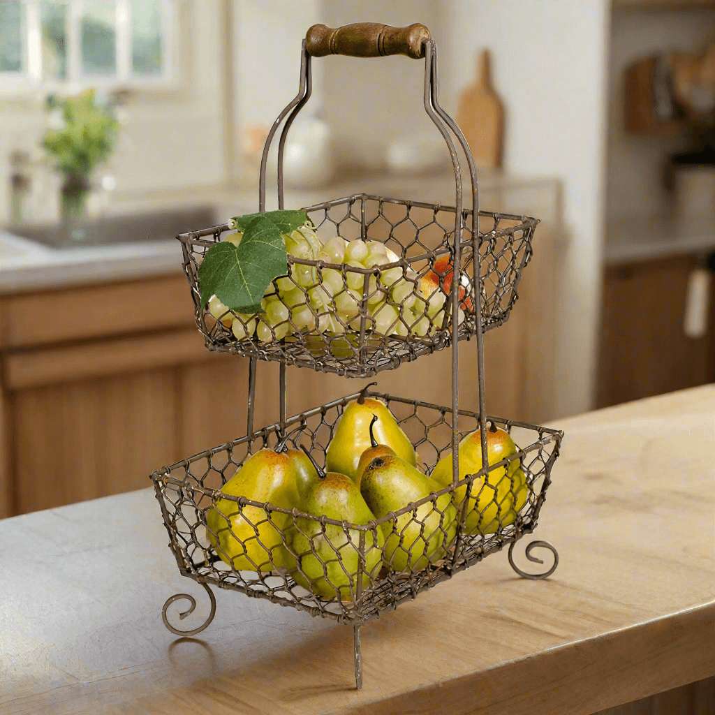 Farmhouse Chicken Wire Two-Tier Fruit Basket