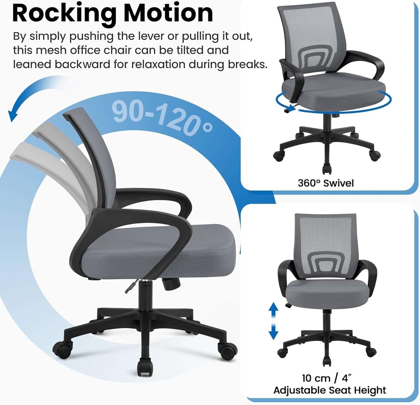 Dark Grey Ergonomic Mesh Office Chair With Lumbar Support Mid Back