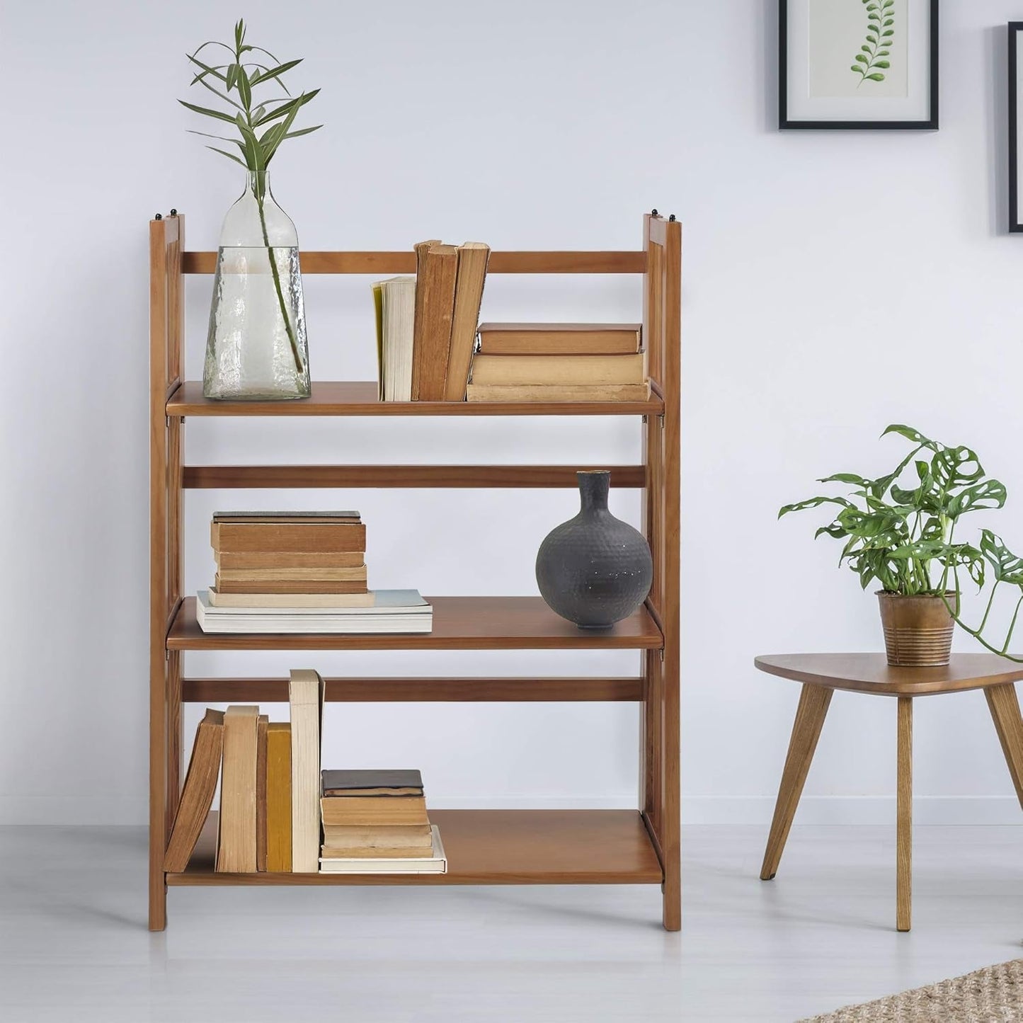 3 Shelf Stackable 27.5 Inch Wide Chestnut Fold Bookcase