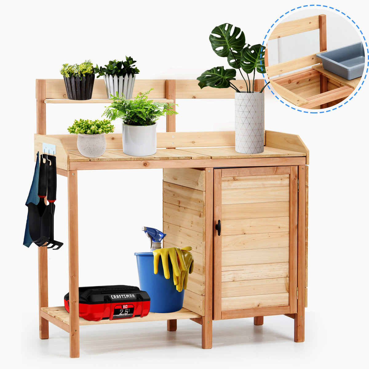 Outdoor Wooden Potting Bench Table with Sink
