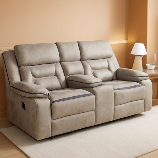 Taupe Recliner Loveseat With Center Console Manual Recline