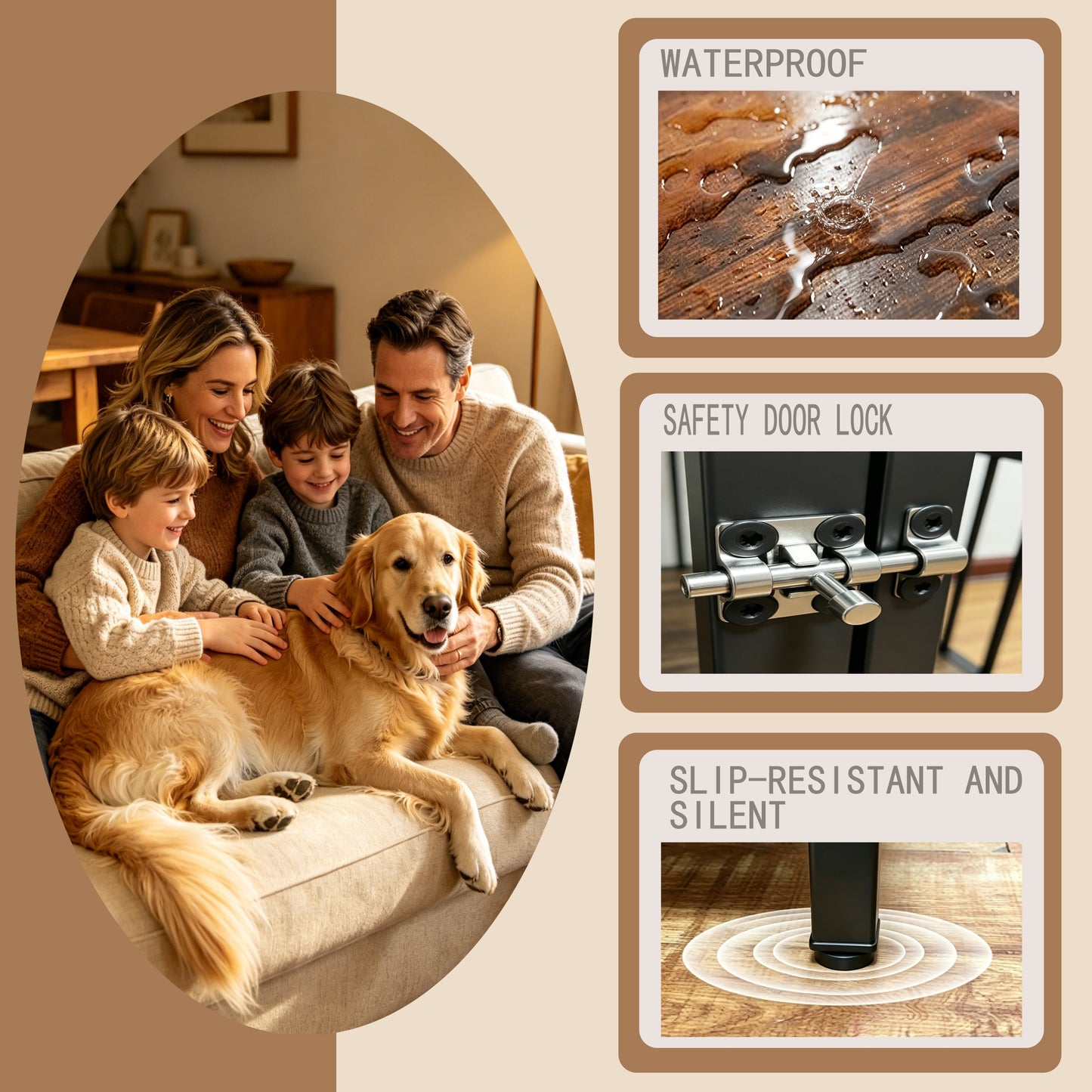Vintage Wood Grain Dog Cage with 360 Degree Rotating Bowl