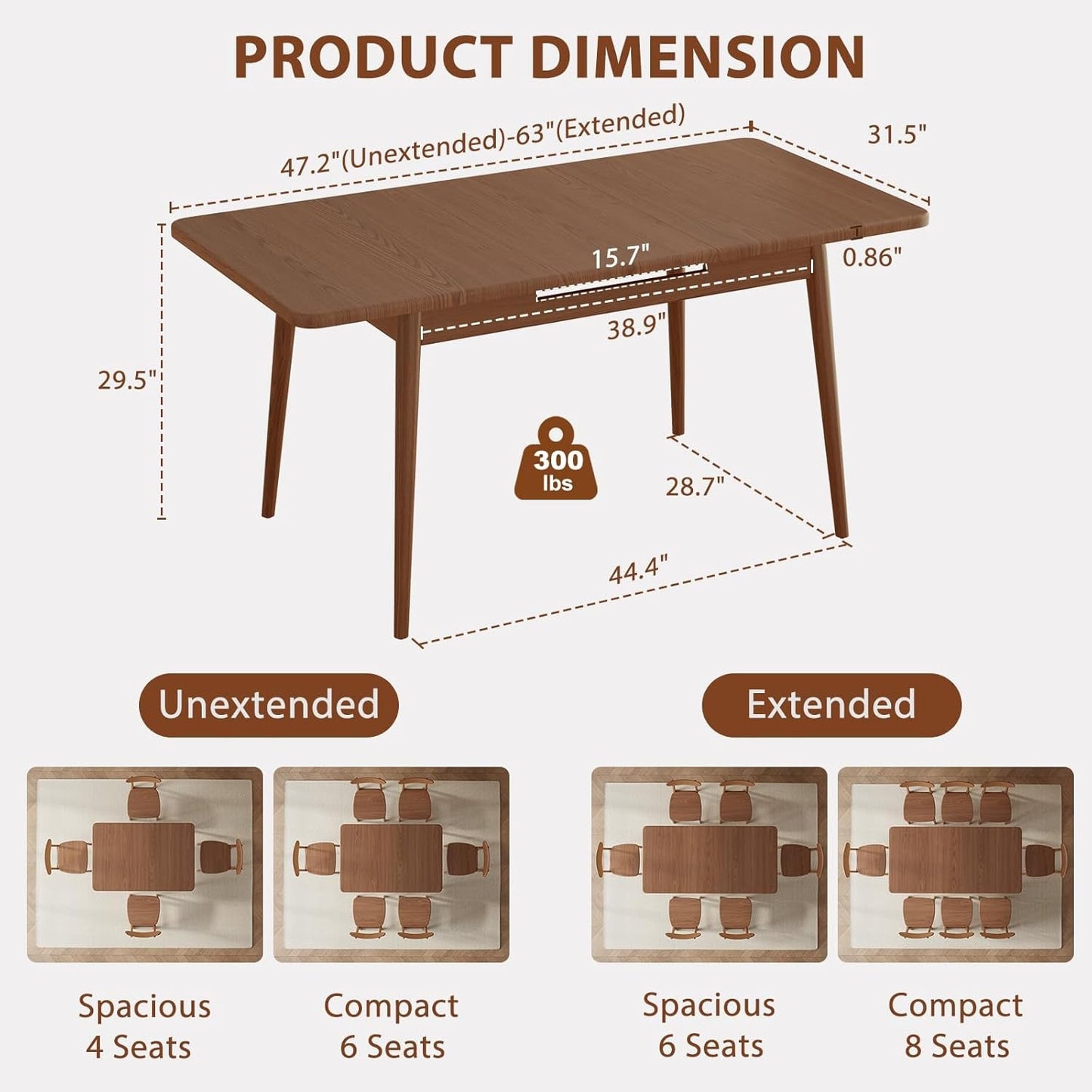 Walnut Telescoping Solid Dining Table With Extension