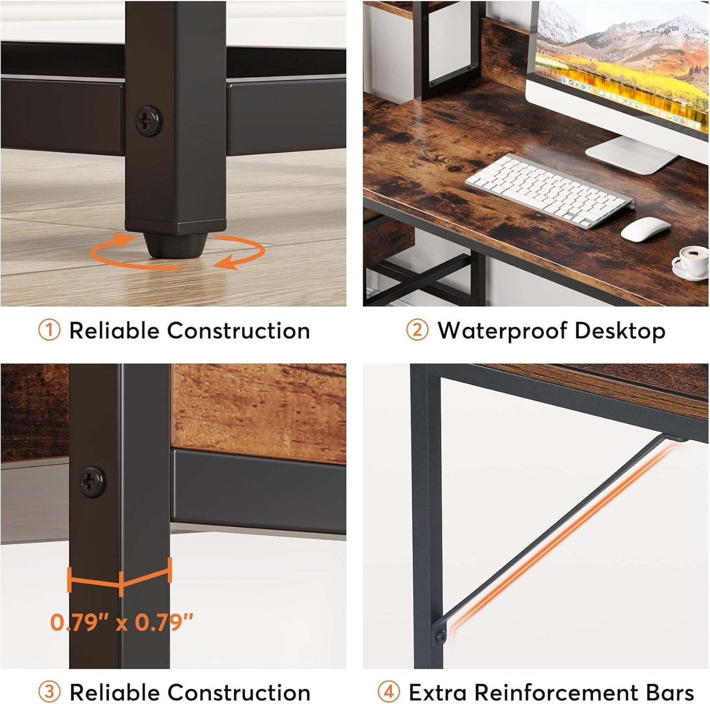 55 Inch Rustic Brown Computer Desk With Drawers And Shelves