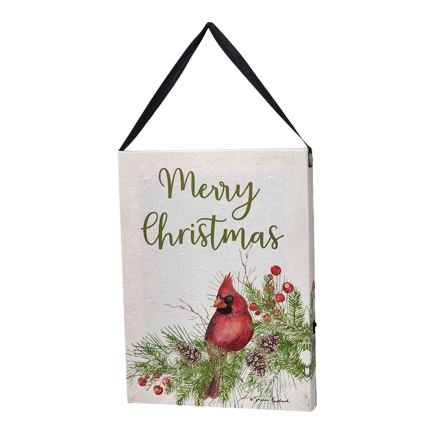 Fiber Optic Lighted Canvas Art - Merry Christmas Cardinal