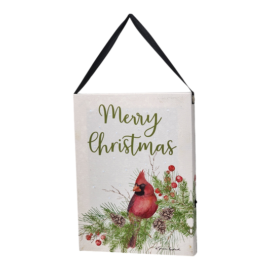 Fiber Optic Lighted Canvas Art - Merry Christmas Cardinal