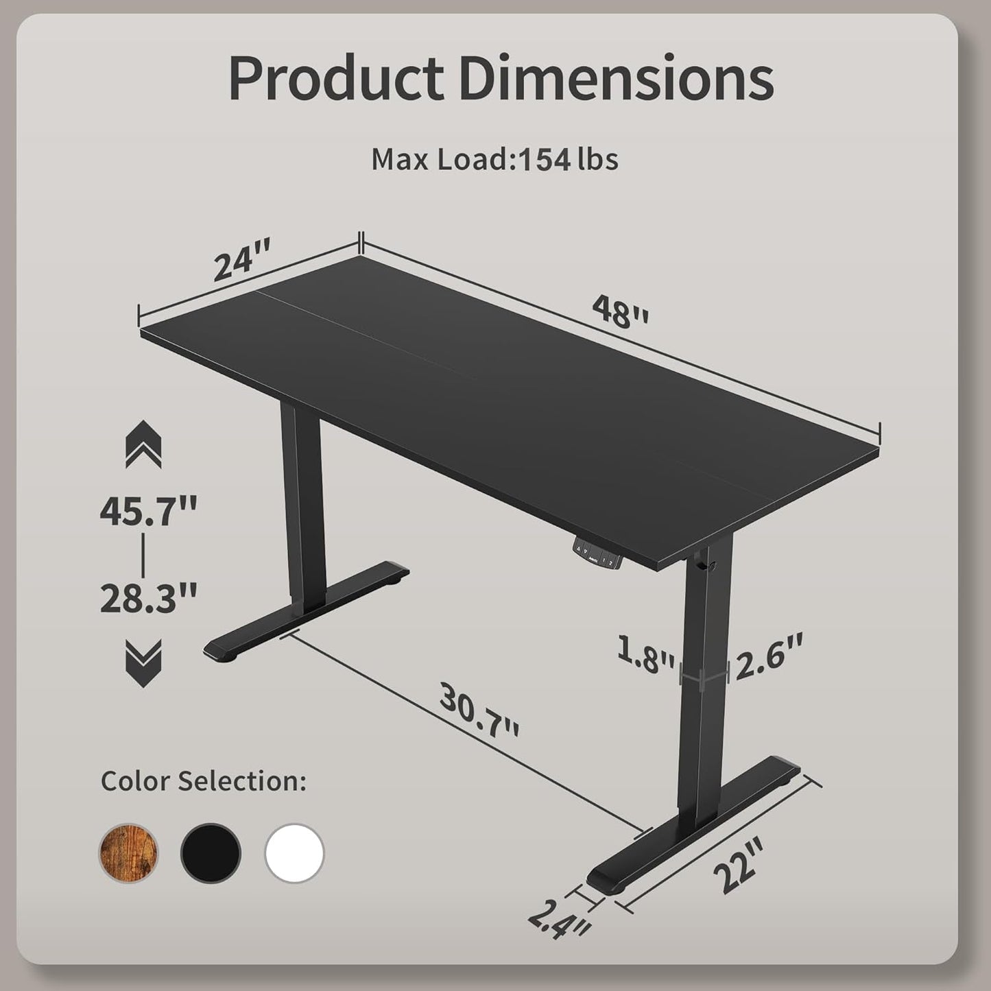 48 Inch Electric Standing Desk With Adjustable Height