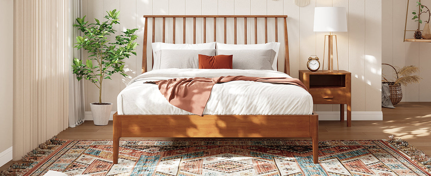 Solid Bamboo Wood Spindle Platform Queen Bed