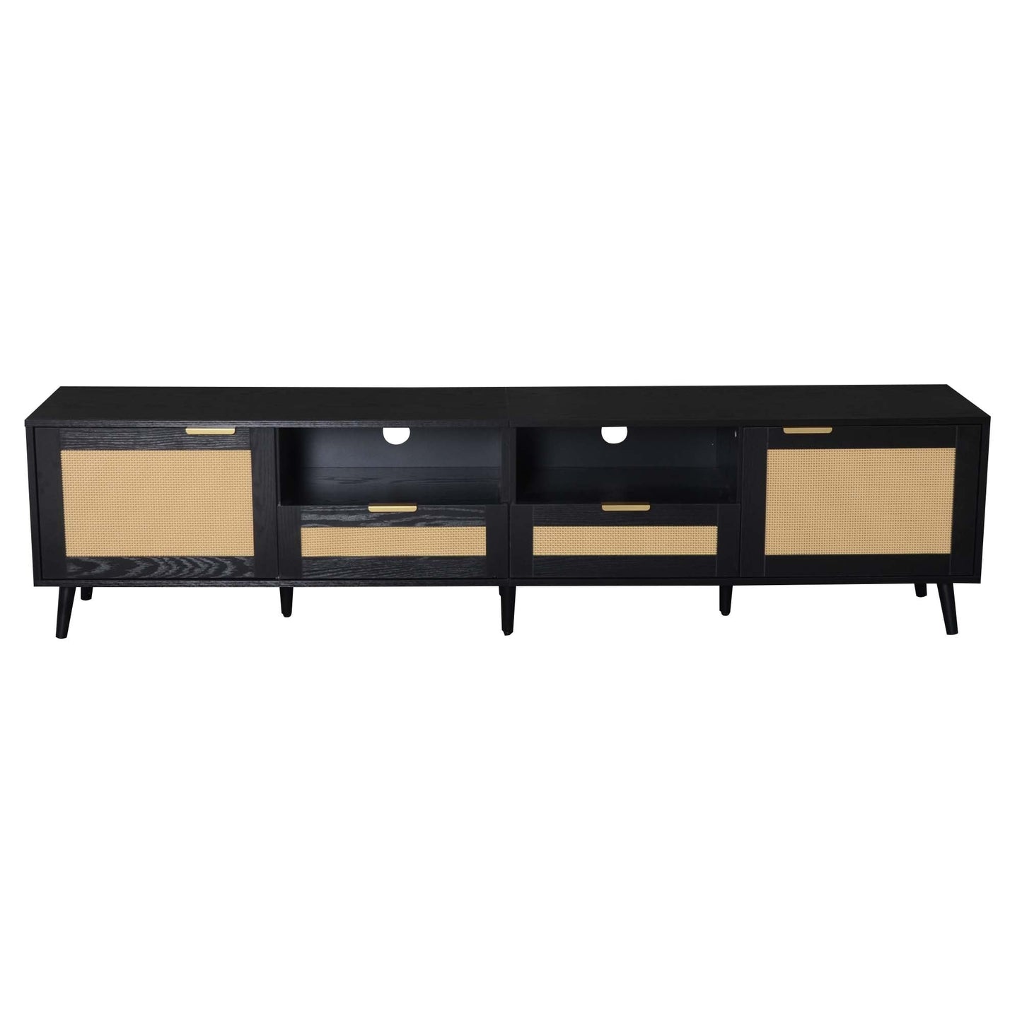 Rattan TV Stand for TVs up to 85'', Modern Farmhouse Media Console, Entertainment Center with Solid Wood Legs, TV Cabinet for Living Room,Home Theatre