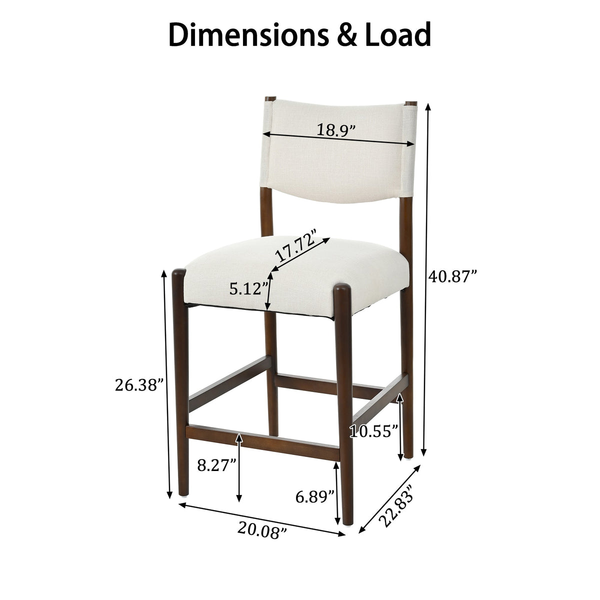 26.4" Solid Wood Counter Height Barstools Set of 2