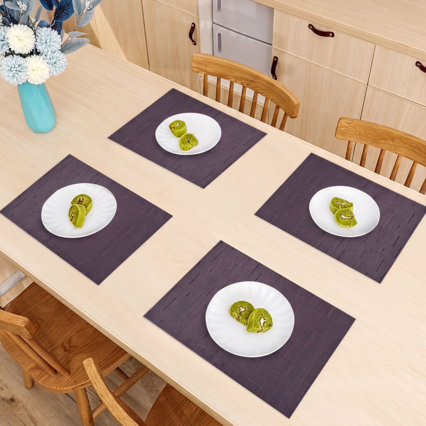 PVC Placemats – Burgundy Dining Table Mats | Non Slip, Heat Resistant, Easy Clean