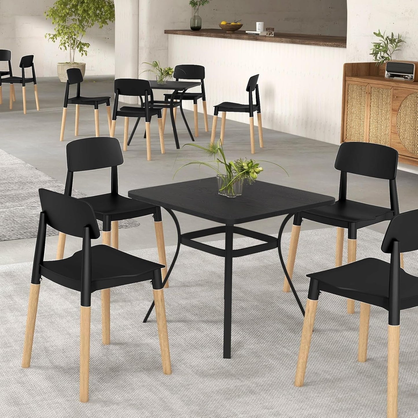 Wooden Dining Chairs Set of 4 Black Ergonomic Backrest