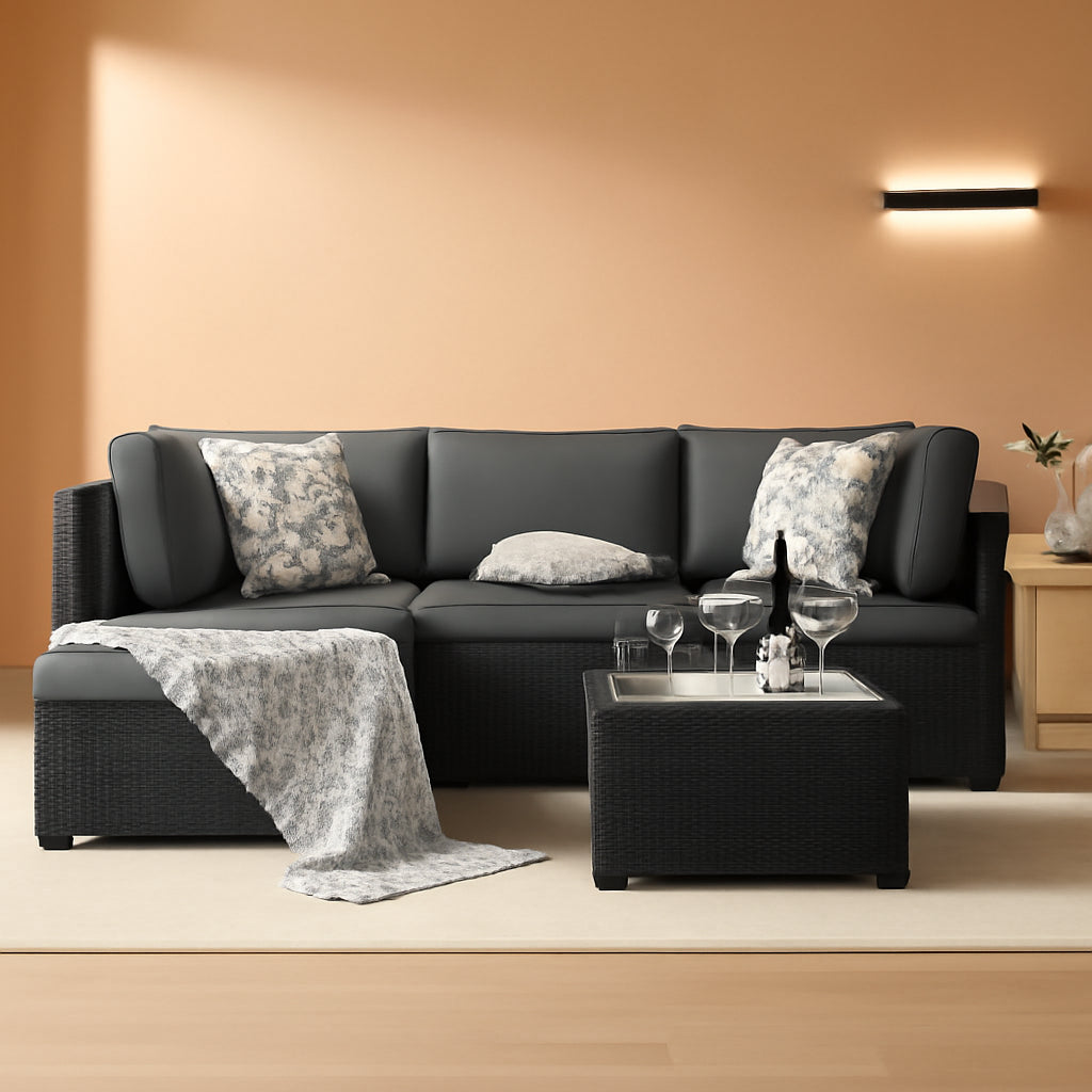 Grey 5 Piece Outdoor Patio Sectional Set With Ottoman