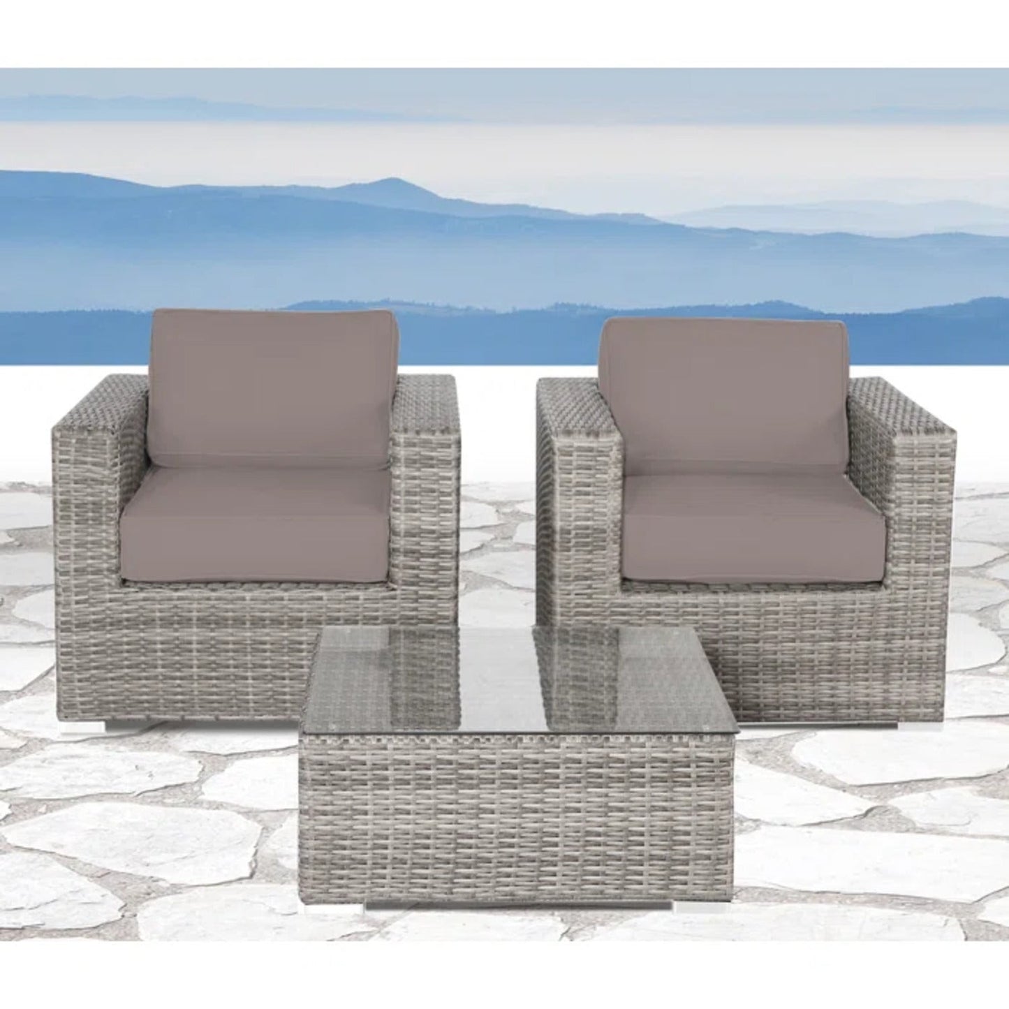 Rattan Wicker Fully Assembled 2-Person Seating Group with Cushions