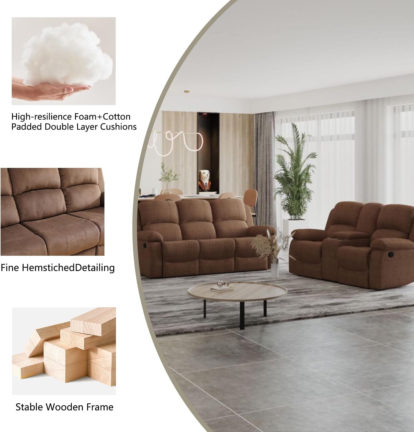 Manual Recliner Sofa Set In Brown Microfiber 3 Piece