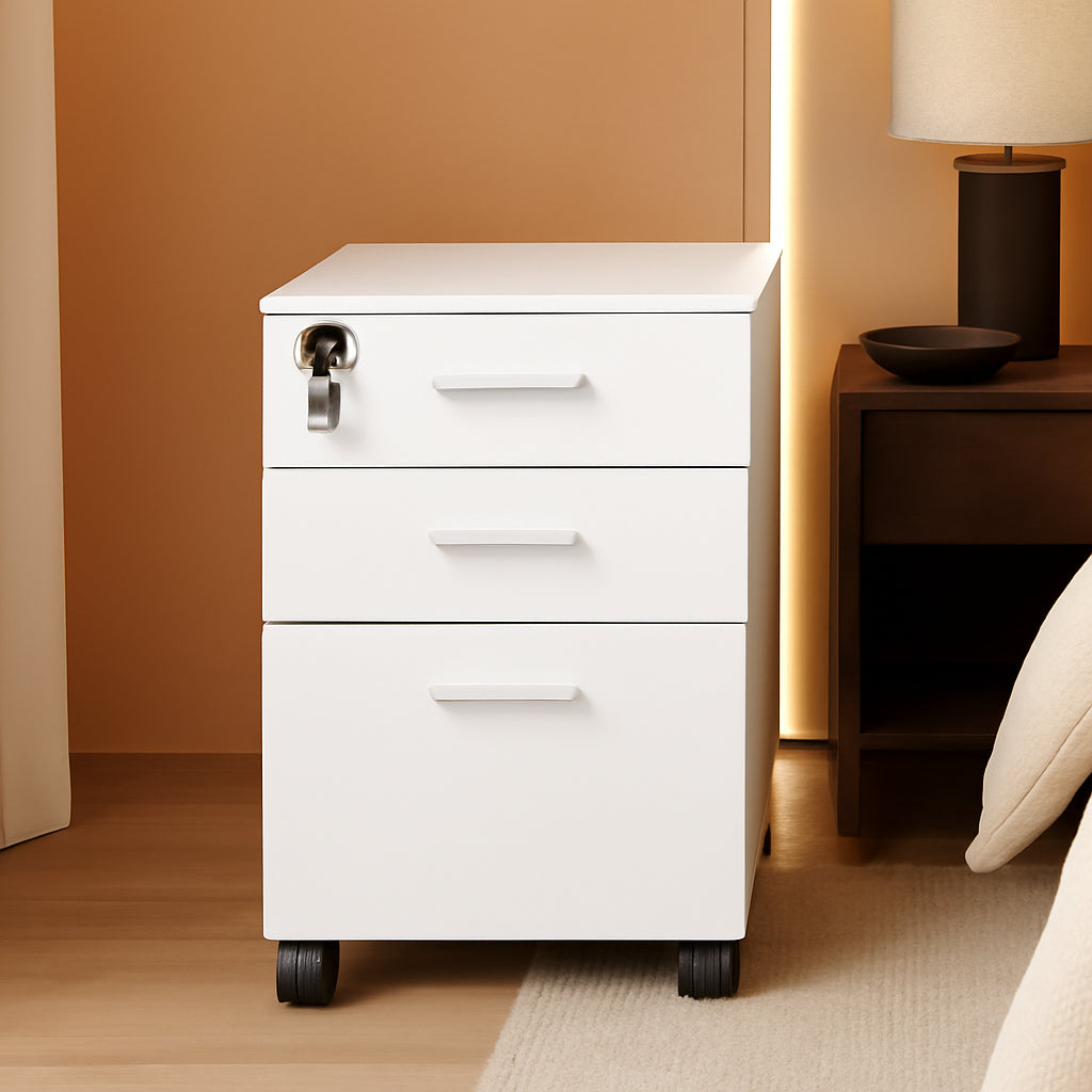 3 Drawer Mobile File Cabinet With Lock White Rolling Vertical Filing Cabinet For A4 Legal Letter Paper