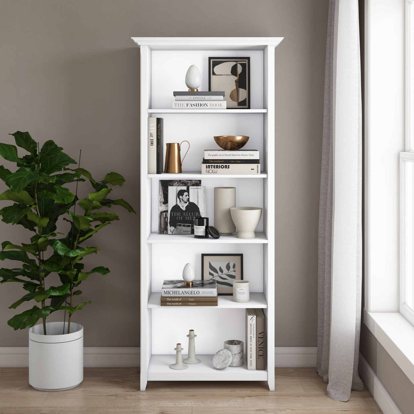 Amherst 30 Inch Solid Wood 5 Shelf Bookcase