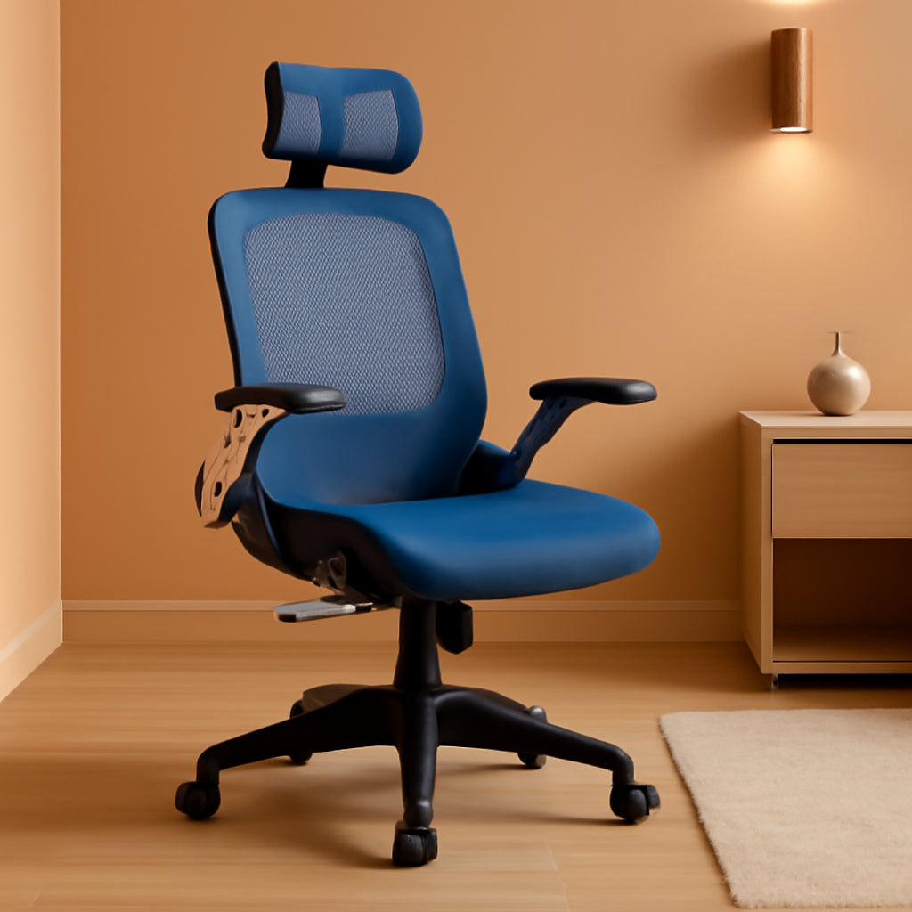Blue Ergonomic Mesh Office Chair With Lumbar Support