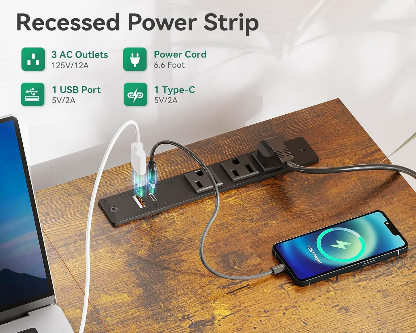 51 Inch Computer Desk With USB Outlets And Fabric Drawers