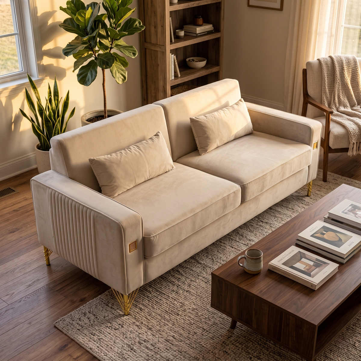 FX-P18-BE(SOFA) Modern Velvet Sofa