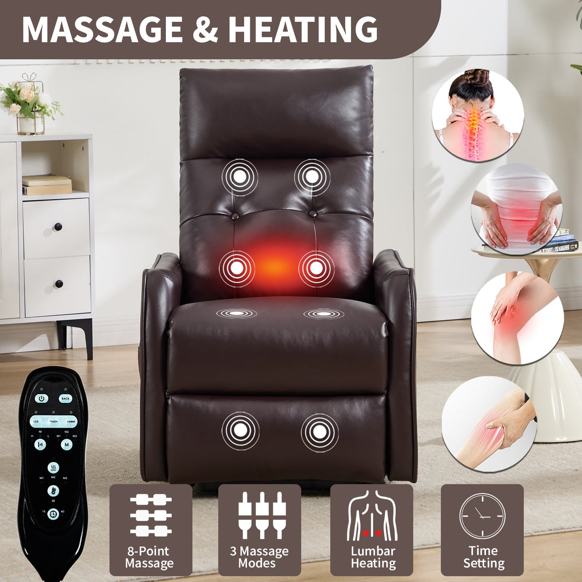 Brown PU Single Motor Power Lift Recliner Chair