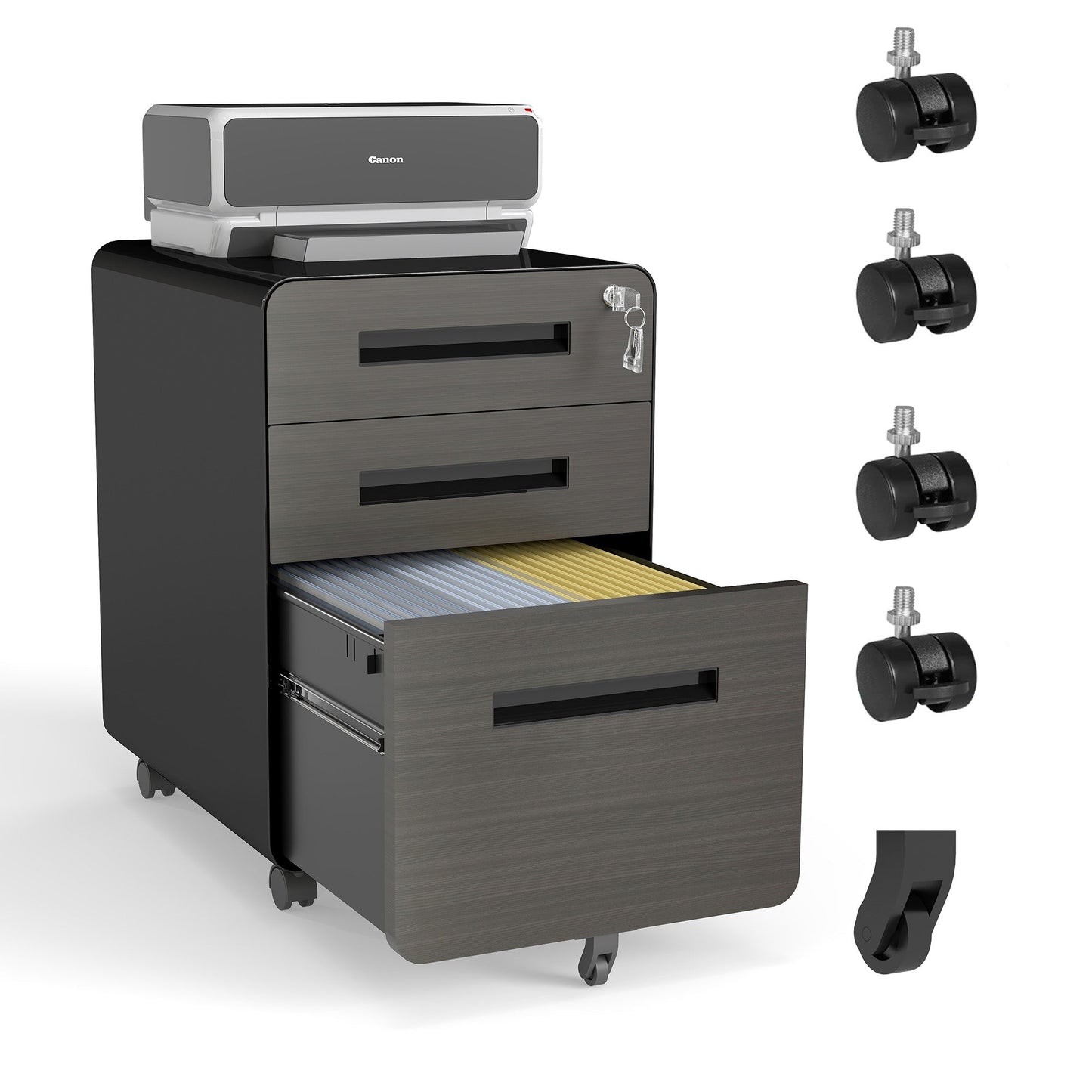 3-Drawer Mobile File Cabinet with Lock