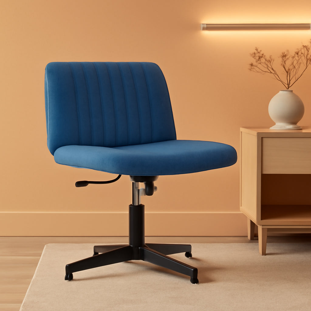 Blue Armless Cross Legged Ergonomic Office Chair Swivel