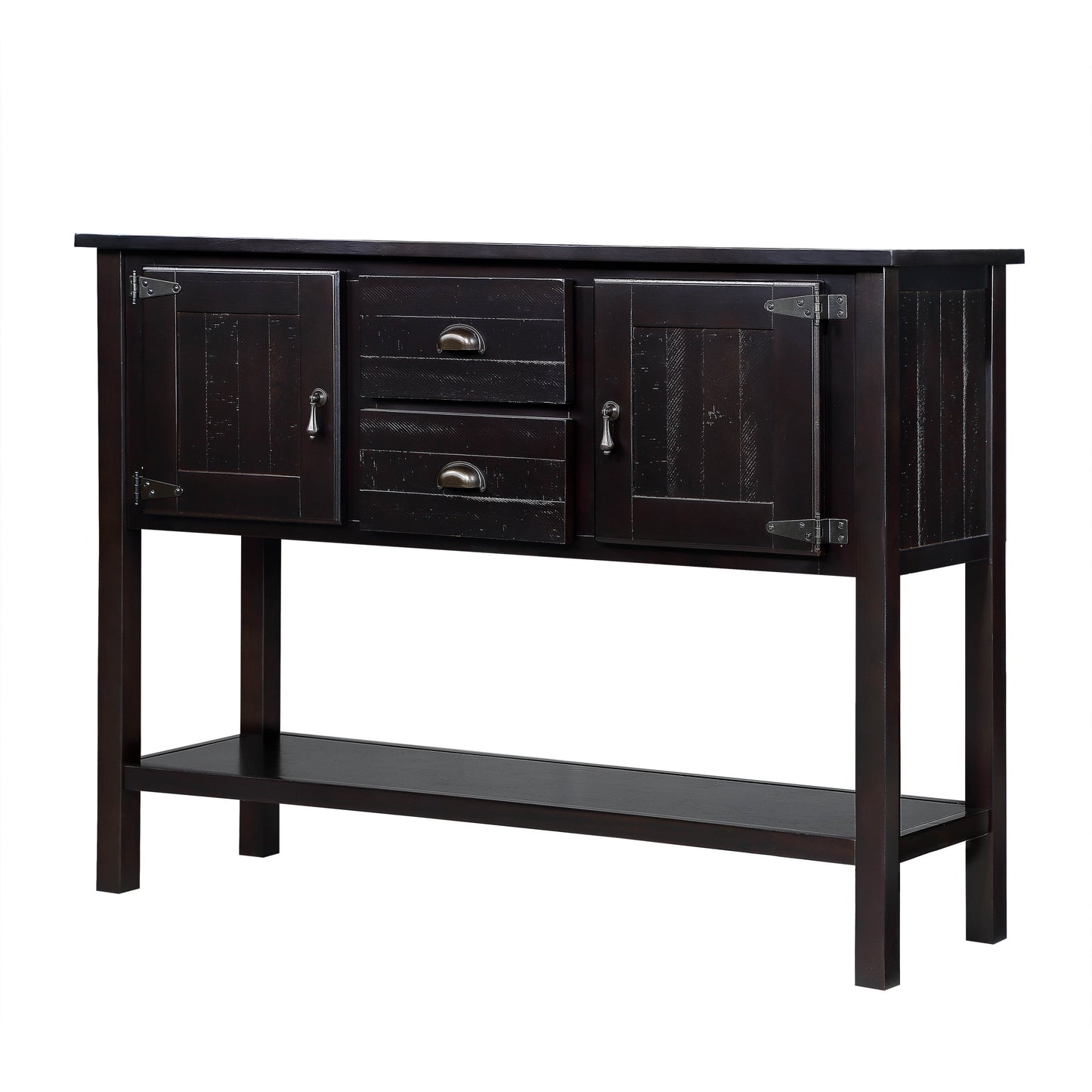 48'' Solid Wood Sideboard Console Table with 2 Drawers and Cabinets and Bottom Shelf, Retro Style Storage Dining Buffet Server Cabinet for Living Room Kitchen Dining Room (Espresso