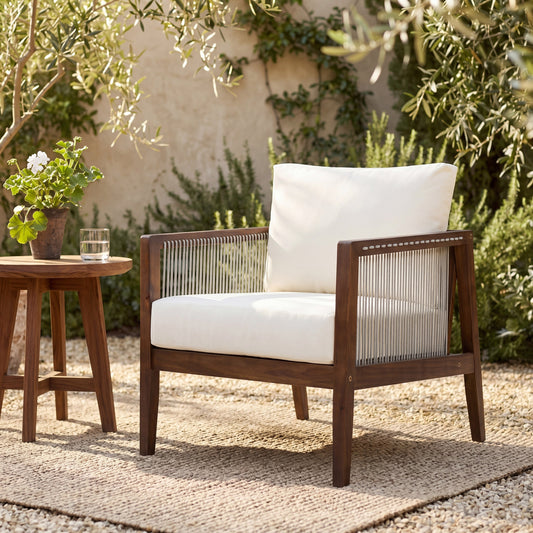 Outdoor Club Chair, Acacia Wood Frame with Rope Back