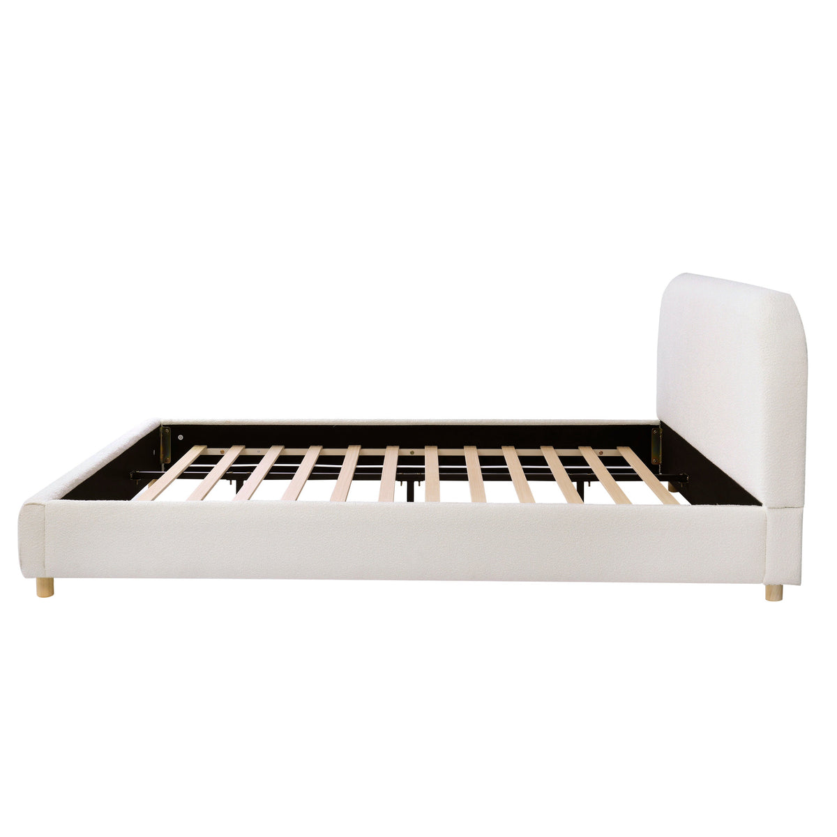 California King Size Upholstered Bed With Boucle Fabric
