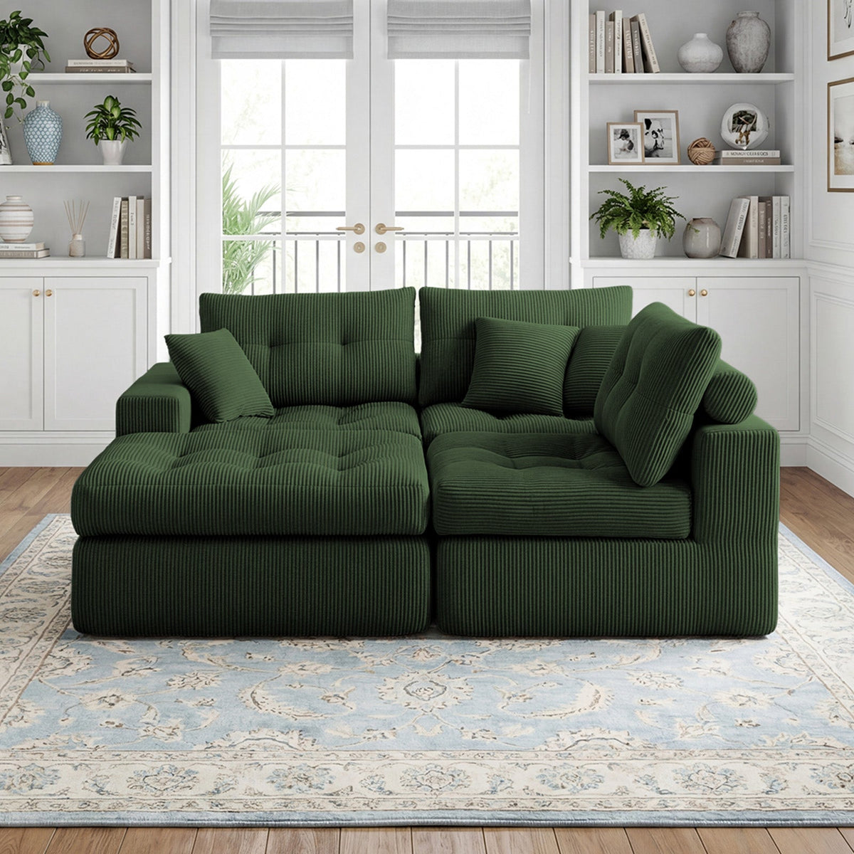 Corduroy Corner Chaise Compression Sofa Bed in Green