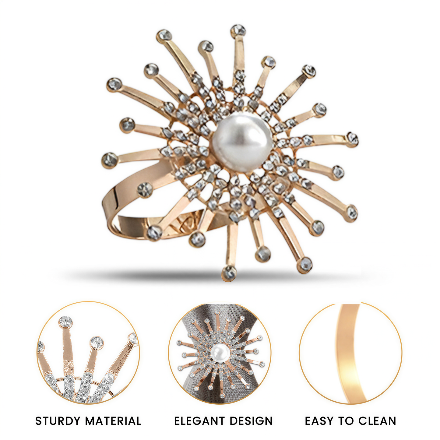 Gold Floral Napkin Rings – Elegant Pearl Table Setting Rings for Dining Decor