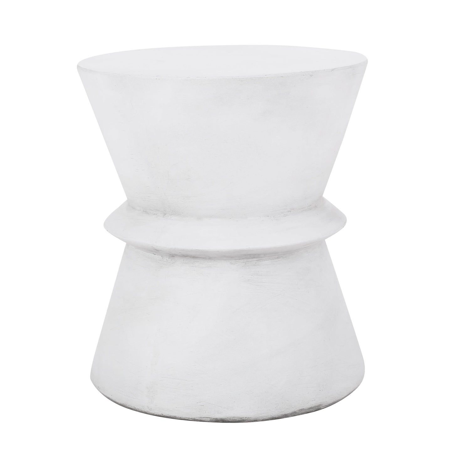 Outdoor Lightweight Concrete End Table with Hourglass Structure, Antique White