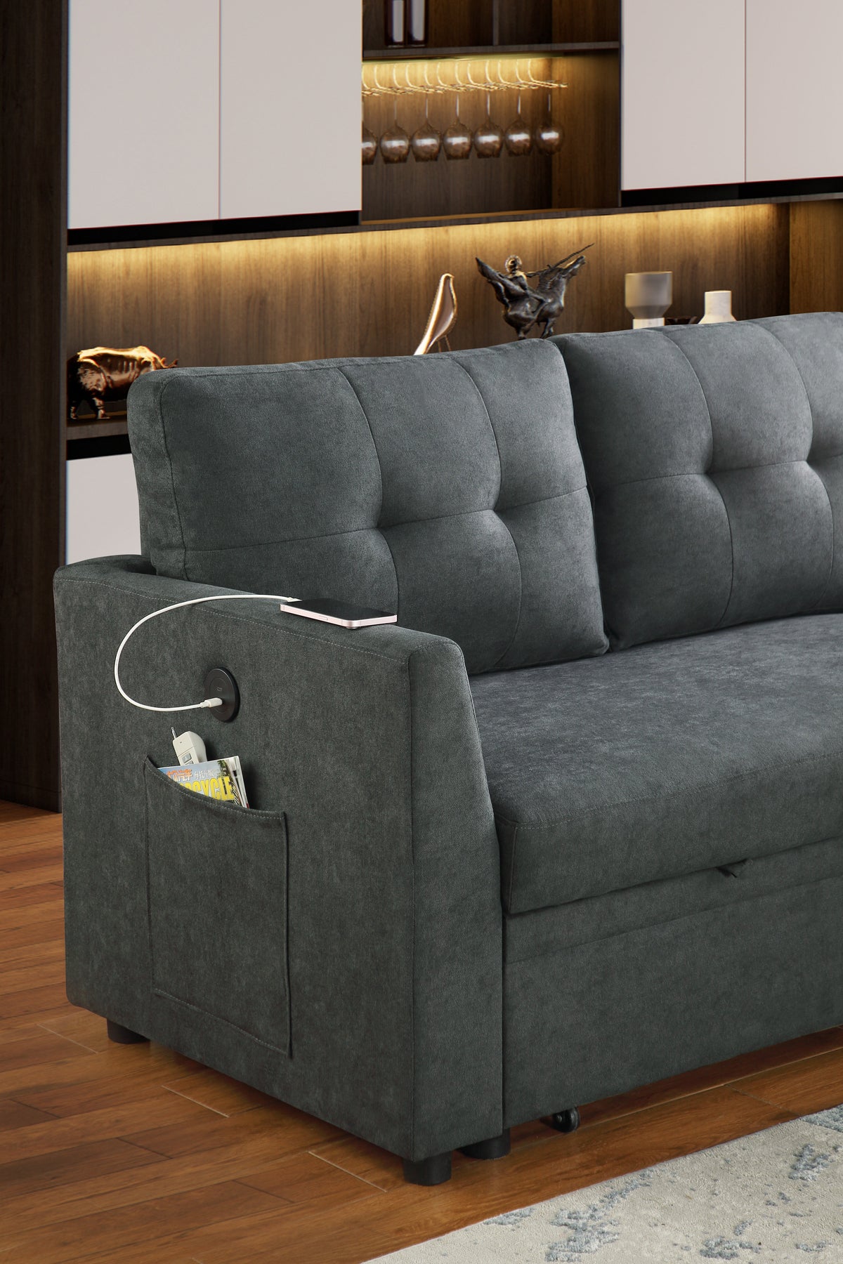 Reversible L-Shaped Sofa Bed with USB Port