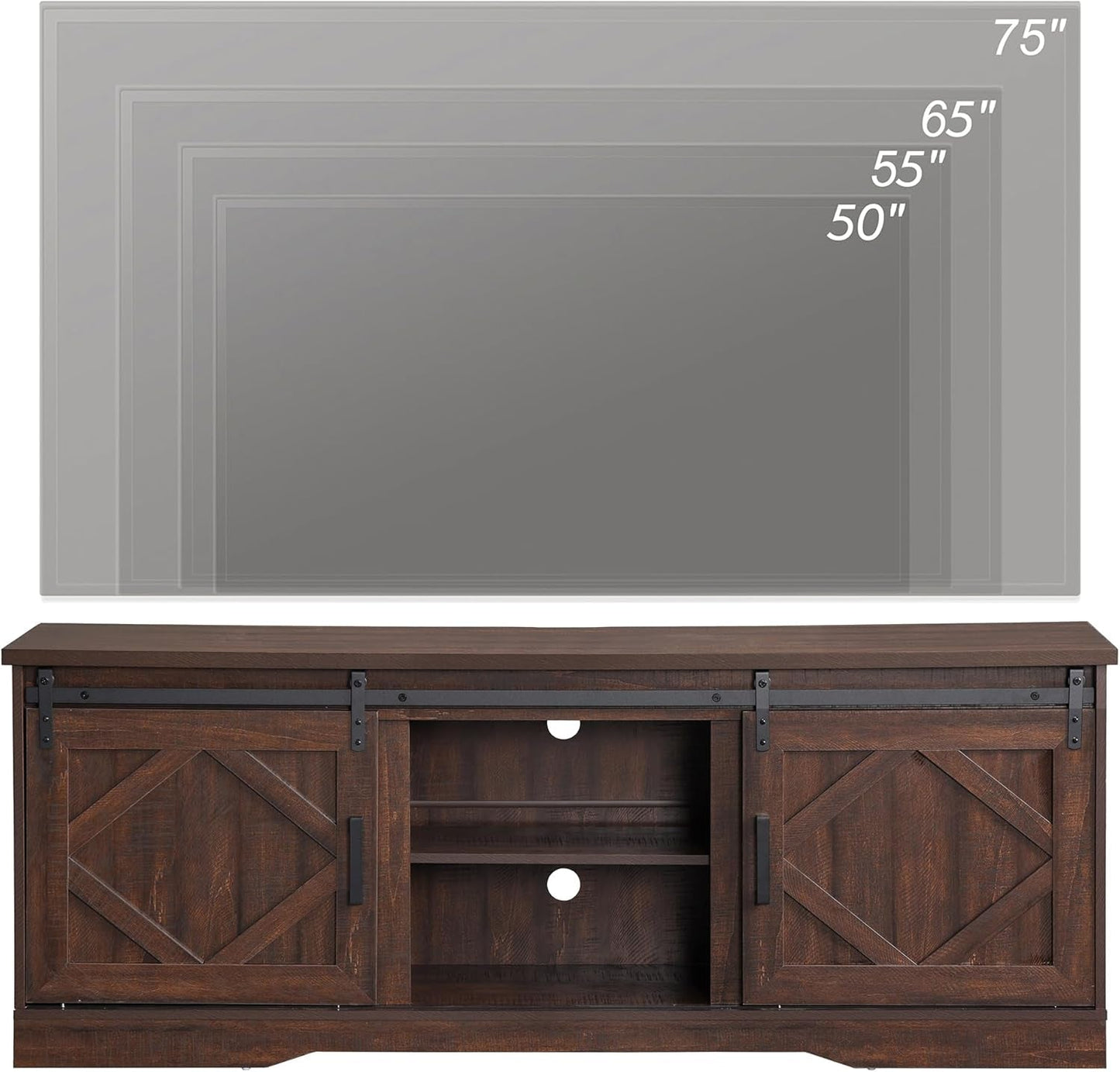 75 Inch Rustic Brown Barn Door TV Stand With Storage