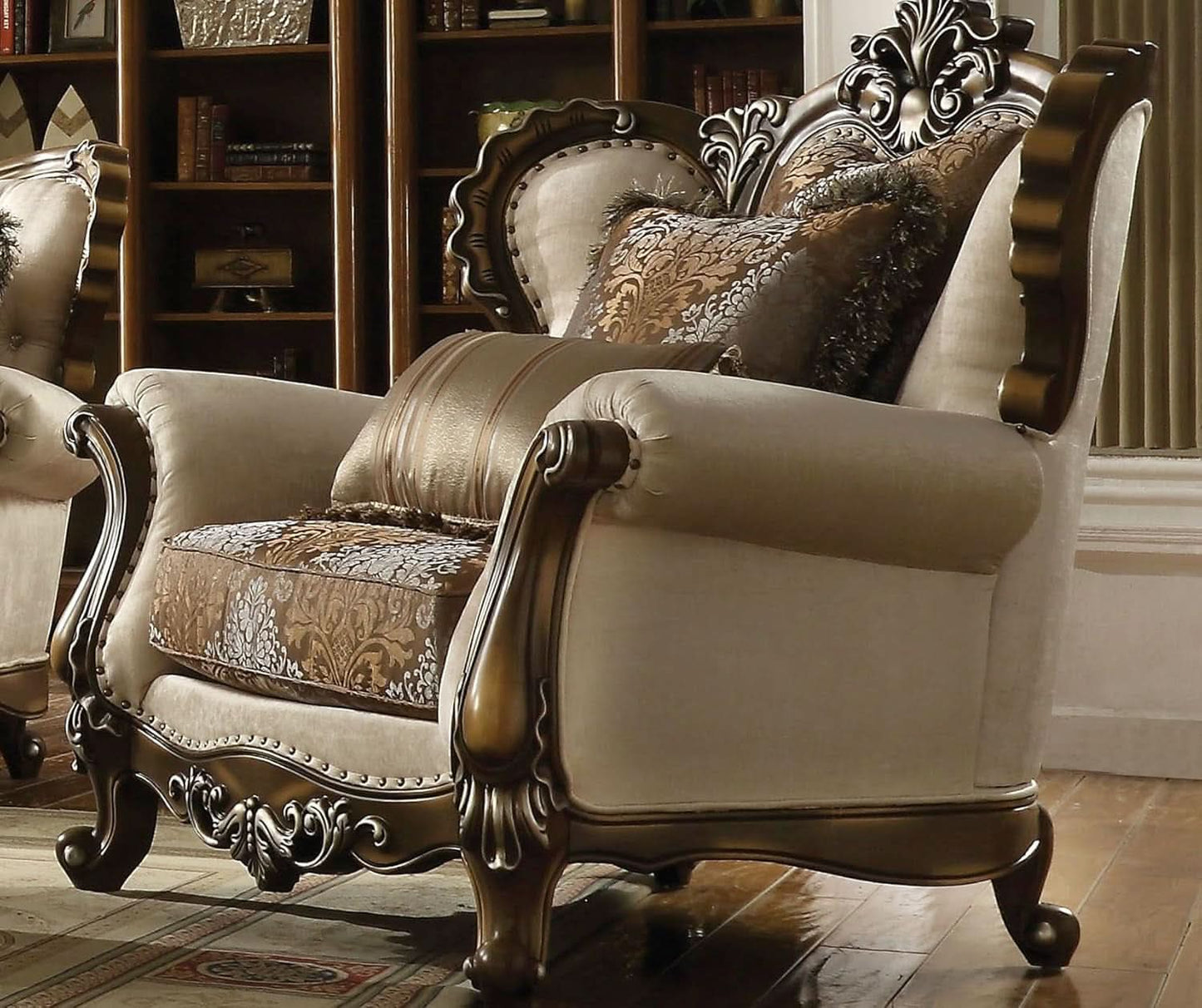 4 Piece Living Room Set Tan And Antique Oak Traditional
