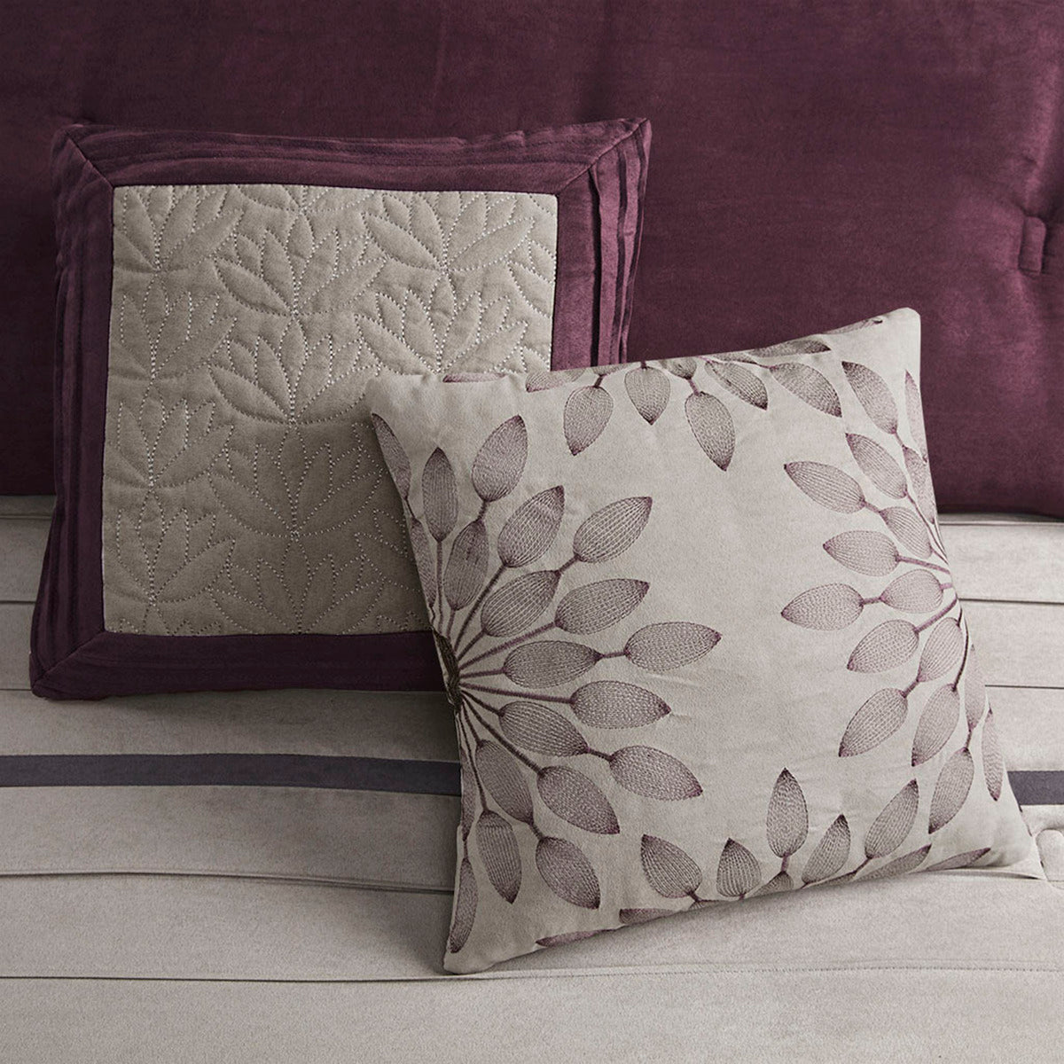 7 PC Pieced Faux Suede Comforter Set Purple King