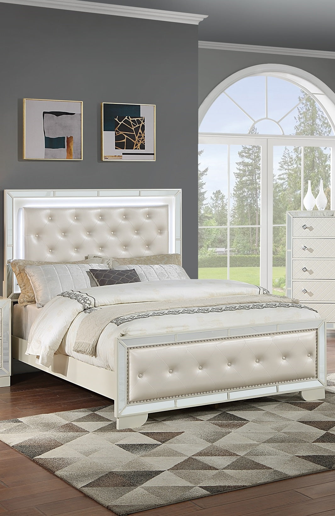 Queen Size Bed with LED and Two Nightstands