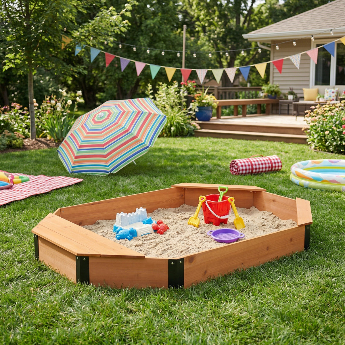 Octagon Sandbox with Storage for Kids