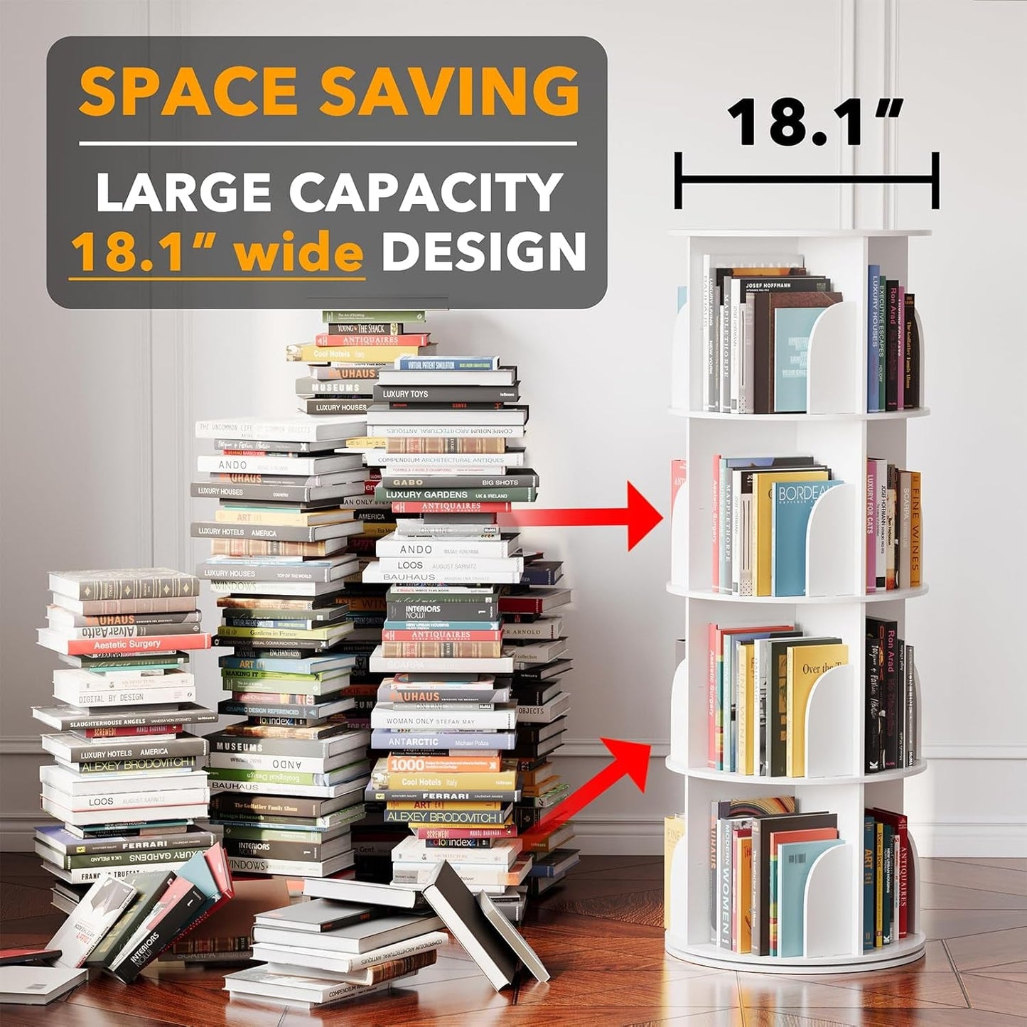 4 Tier Rotating Bookshelf Tower White Spinning Bookcase